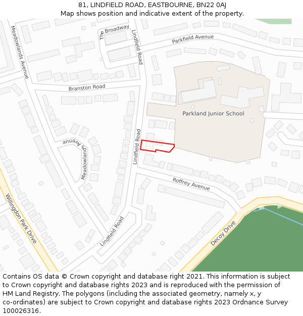 81, LINDFIELD ROAD, EASTBOURNE, BN22 0AJ: Location map and indicative extent of plot