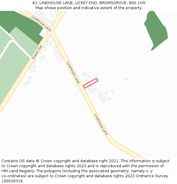 81, LINEHOUSE LANE, LICKEY END, BROMSGROVE, B60 1HS: Location map and indicative extent of plot