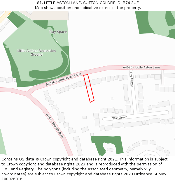 81, LITTLE ASTON LANE, SUTTON COLDFIELD, B74 3UE: Location map and indicative extent of plot