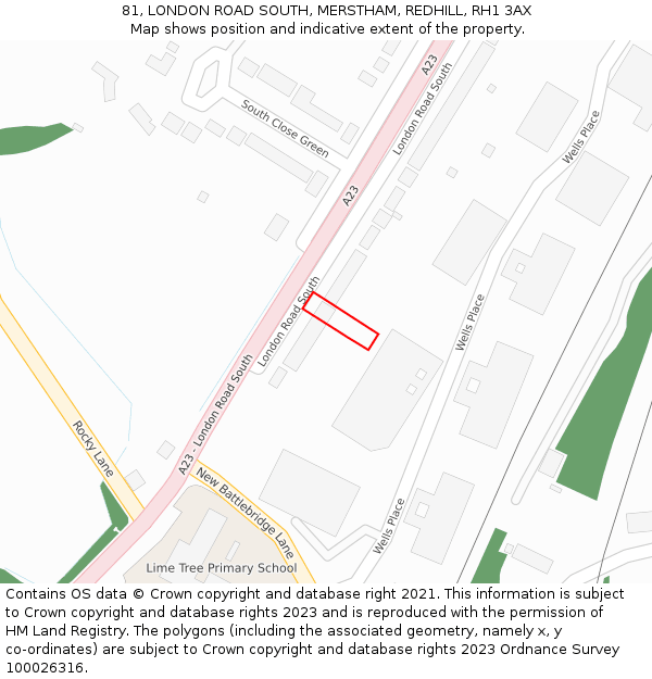 81, LONDON ROAD SOUTH, MERSTHAM, REDHILL, RH1 3AX: Location map and indicative extent of plot