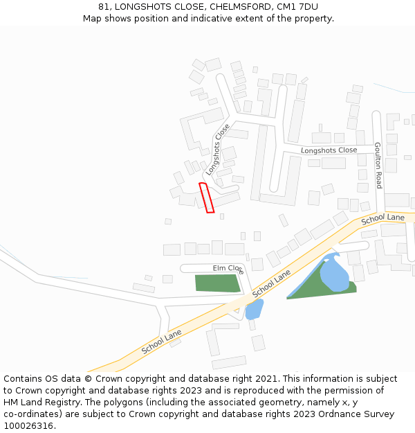 81, LONGSHOTS CLOSE, CHELMSFORD, CM1 7DU: Location map and indicative extent of plot