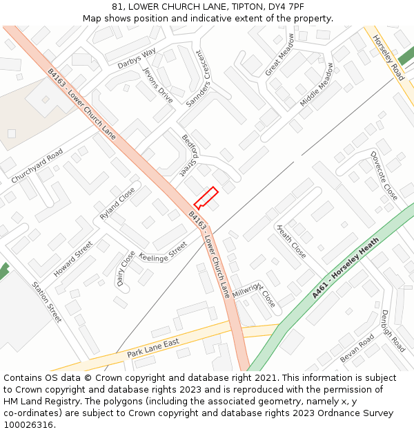 81, LOWER CHURCH LANE, TIPTON, DY4 7PF: Location map and indicative extent of plot