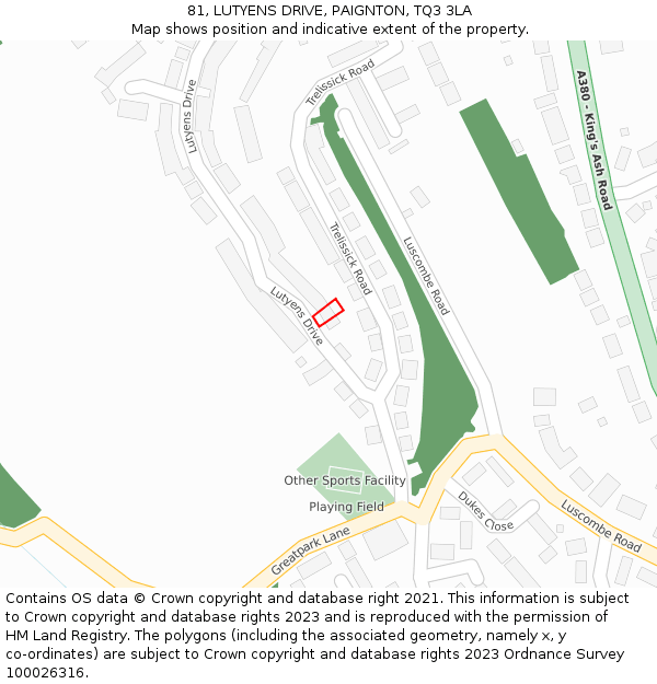 81, LUTYENS DRIVE, PAIGNTON, TQ3 3LA: Location map and indicative extent of plot