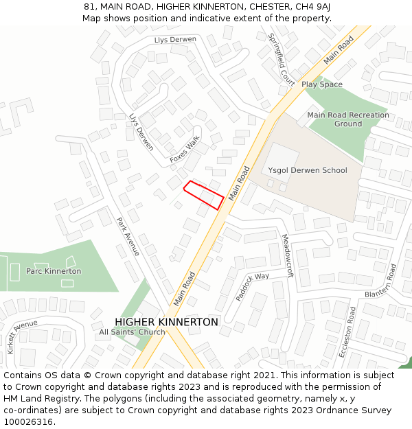 81, MAIN ROAD, HIGHER KINNERTON, CHESTER, CH4 9AJ: Location map and indicative extent of plot