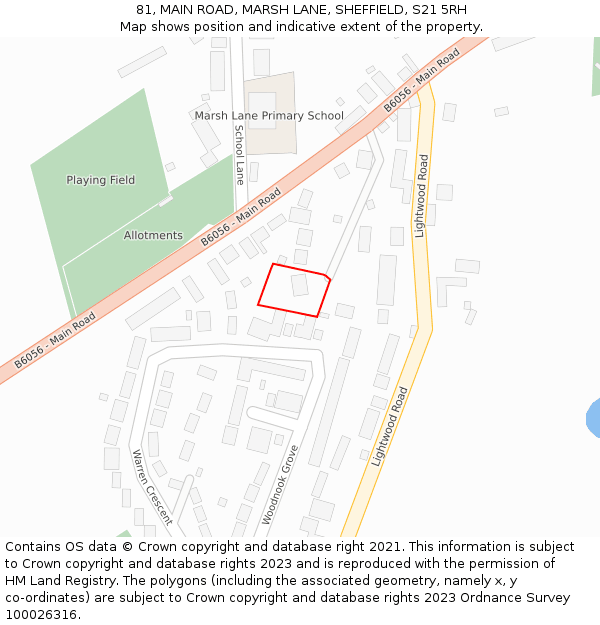 81, MAIN ROAD, MARSH LANE, SHEFFIELD, S21 5RH: Location map and indicative extent of plot