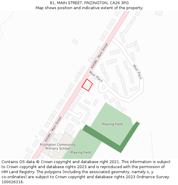 81, MAIN STREET, FRIZINGTON, CA26 3PG: Location map and indicative extent of plot