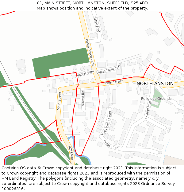 81, MAIN STREET, NORTH ANSTON, SHEFFIELD, S25 4BD: Location map and indicative extent of plot