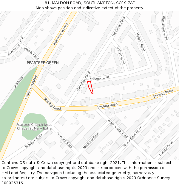 81, MALDON ROAD, SOUTHAMPTON, SO19 7AF: Location map and indicative extent of plot