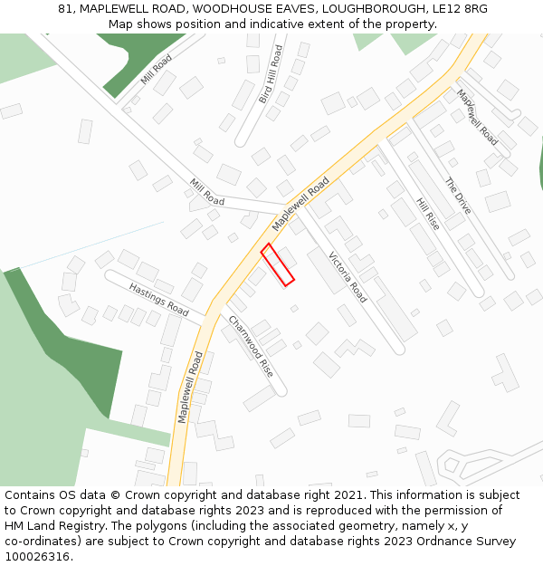 81, MAPLEWELL ROAD, WOODHOUSE EAVES, LOUGHBOROUGH, LE12 8RG: Location map and indicative extent of plot