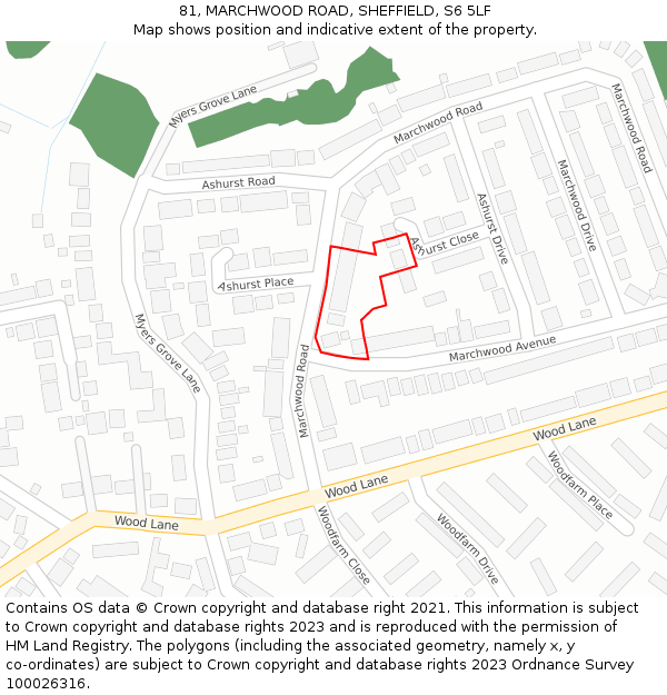 81, MARCHWOOD ROAD, SHEFFIELD, S6 5LF: Location map and indicative extent of plot