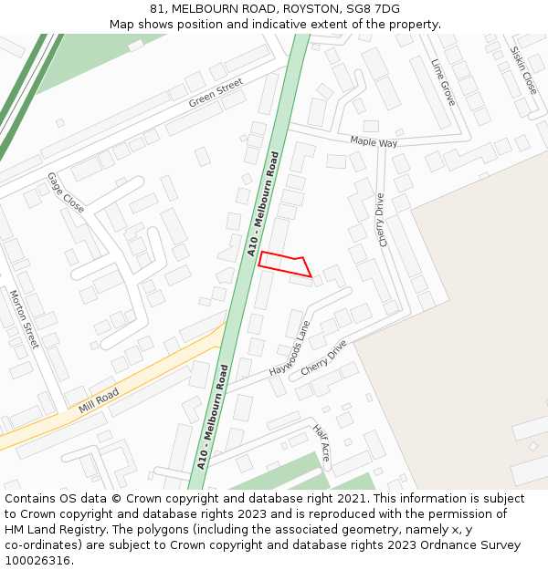 81, MELBOURN ROAD, ROYSTON, SG8 7DG: Location map and indicative extent of plot