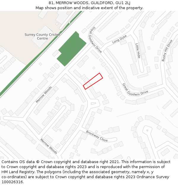 81, MERROW WOODS, GUILDFORD, GU1 2LJ: Location map and indicative extent of plot