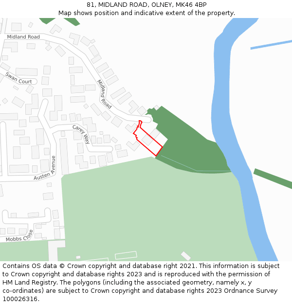 81, MIDLAND ROAD, OLNEY, MK46 4BP: Location map and indicative extent of plot
