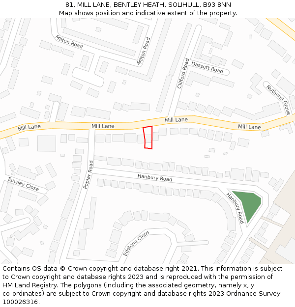 81, MILL LANE, BENTLEY HEATH, SOLIHULL, B93 8NN: Location map and indicative extent of plot