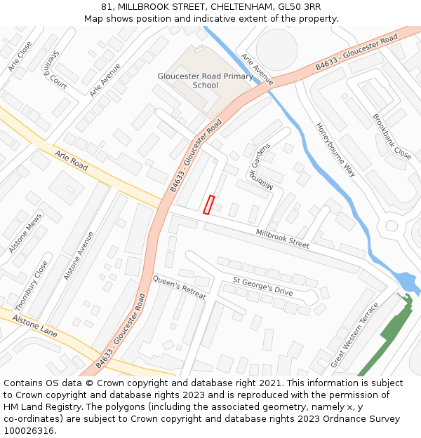 81, MILLBROOK STREET, CHELTENHAM, GL50 3RR: Location map and indicative extent of plot