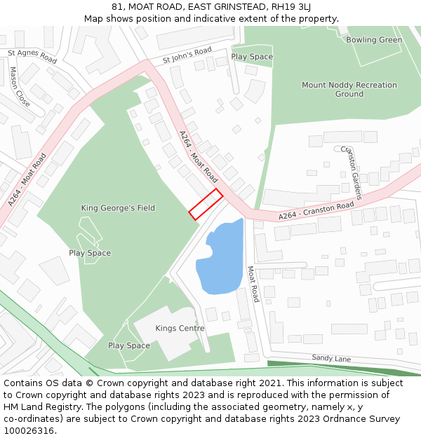 81, MOAT ROAD, EAST GRINSTEAD, RH19 3LJ: Location map and indicative extent of plot