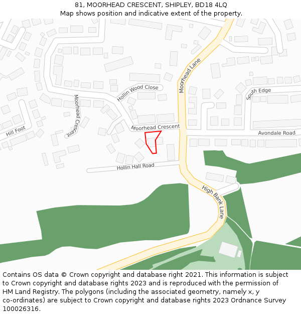 81, MOORHEAD CRESCENT, SHIPLEY, BD18 4LQ: Location map and indicative extent of plot