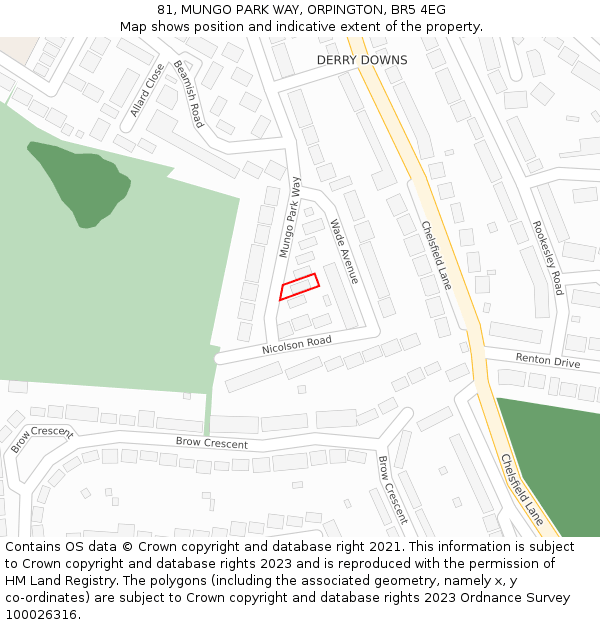 81, MUNGO PARK WAY, ORPINGTON, BR5 4EG: Location map and indicative extent of plot