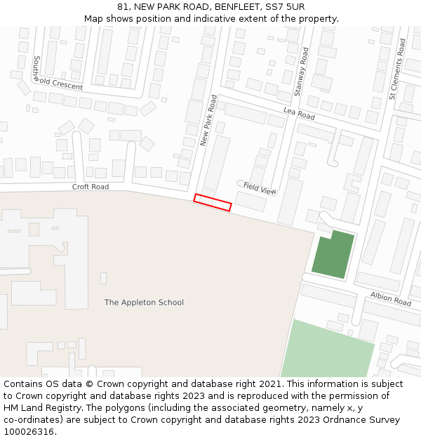 81, NEW PARK ROAD, BENFLEET, SS7 5UR: Location map and indicative extent of plot