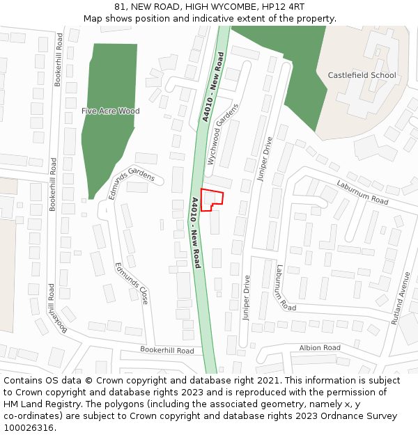 81, NEW ROAD, HIGH WYCOMBE, HP12 4RT: Location map and indicative extent of plot