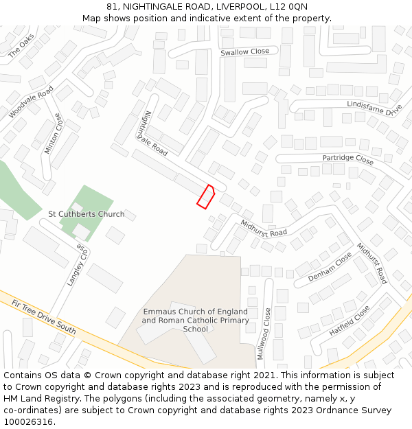 81, NIGHTINGALE ROAD, LIVERPOOL, L12 0QN: Location map and indicative extent of plot