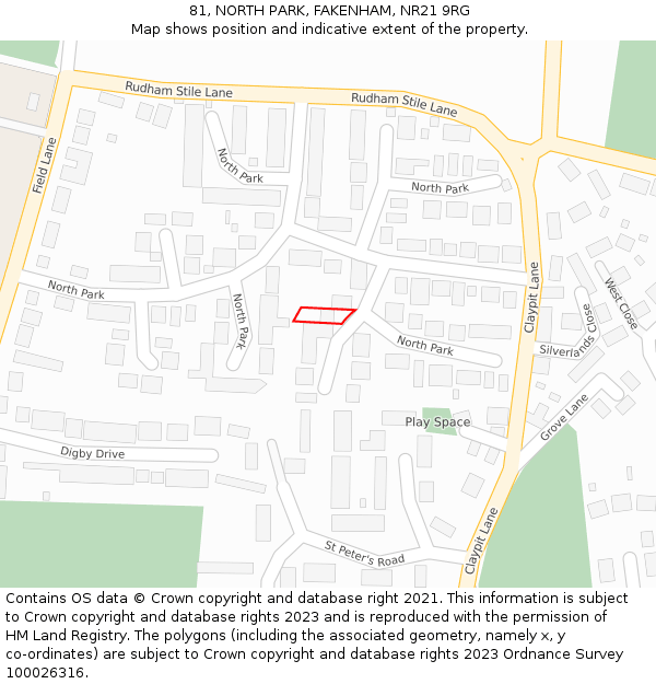 81, NORTH PARK, FAKENHAM, NR21 9RG: Location map and indicative extent of plot
