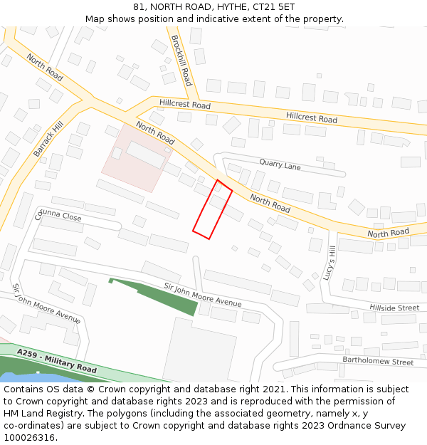 81, NORTH ROAD, HYTHE, CT21 5ET: Location map and indicative extent of plot