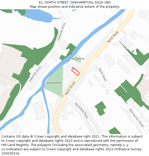 81, NORTH STREET, OKEHAMPTON, EX20 1BD: Location map and indicative extent of plot