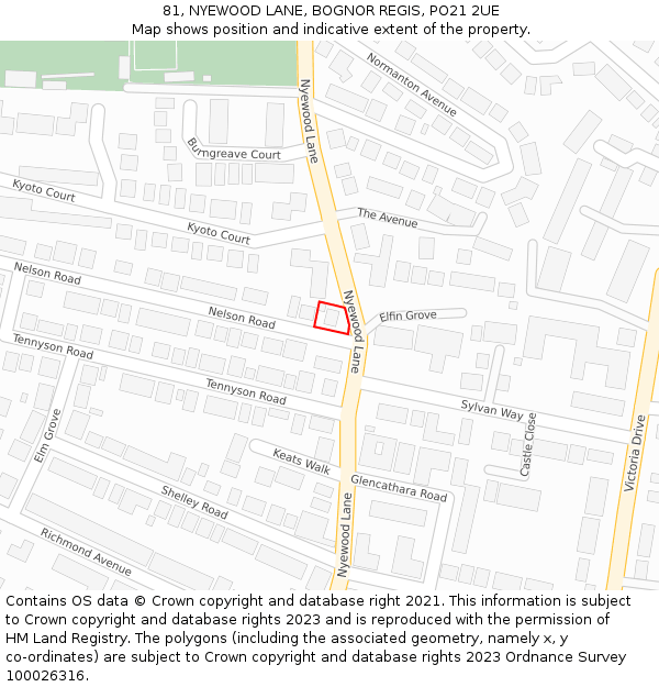 81, NYEWOOD LANE, BOGNOR REGIS, PO21 2UE: Location map and indicative extent of plot