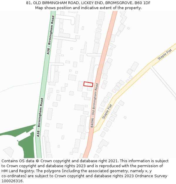 81, OLD BIRMINGHAM ROAD, LICKEY END, BROMSGROVE, B60 1DF: Location map and indicative extent of plot