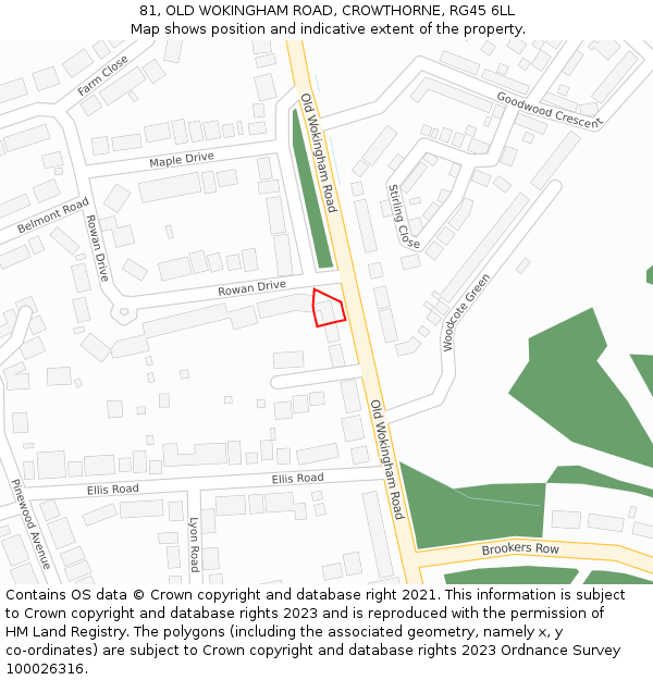 81, OLD WOKINGHAM ROAD, CROWTHORNE, RG45 6LL: Location map and indicative extent of plot