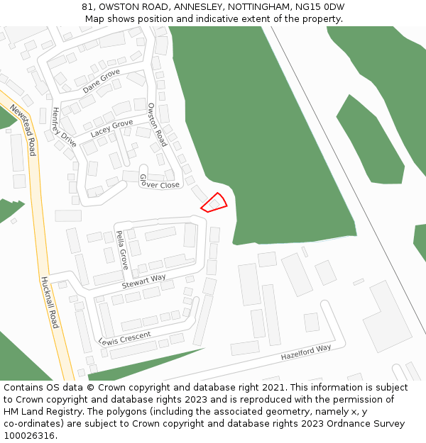 81, OWSTON ROAD, ANNESLEY, NOTTINGHAM, NG15 0DW: Location map and indicative extent of plot