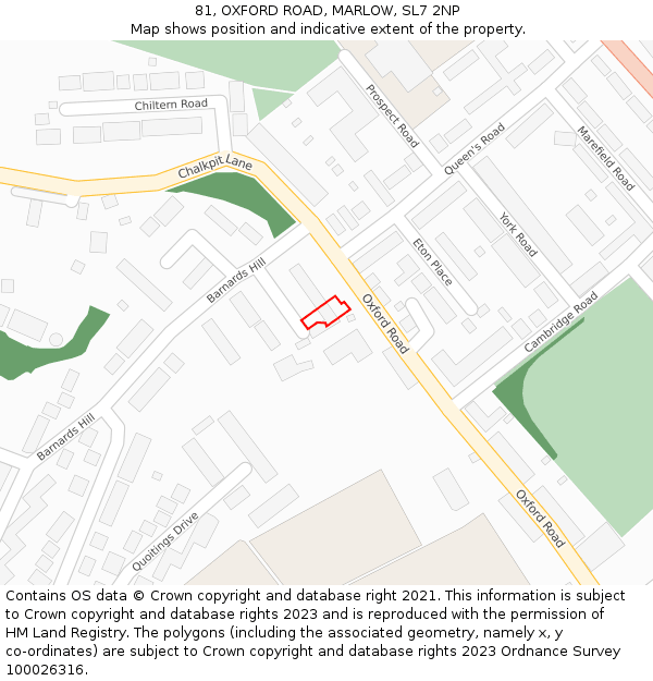 81, OXFORD ROAD, MARLOW, SL7 2NP: Location map and indicative extent of plot