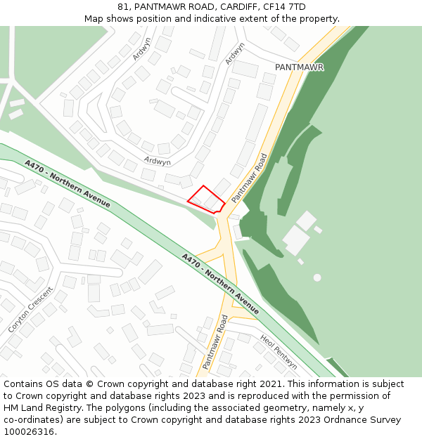81, PANTMAWR ROAD, CARDIFF, CF14 7TD: Location map and indicative extent of plot