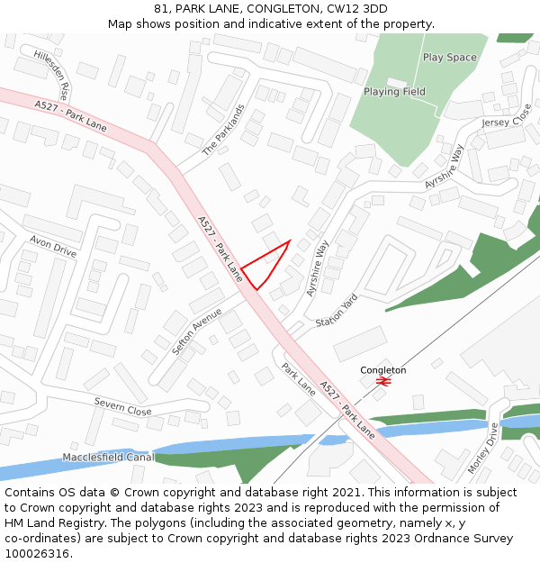 81, PARK LANE, CONGLETON, CW12 3DD: Location map and indicative extent of plot