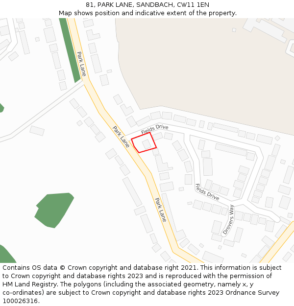 81, PARK LANE, SANDBACH, CW11 1EN: Location map and indicative extent of plot