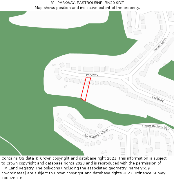 81, PARKWAY, EASTBOURNE, BN20 9DZ: Location map and indicative extent of plot