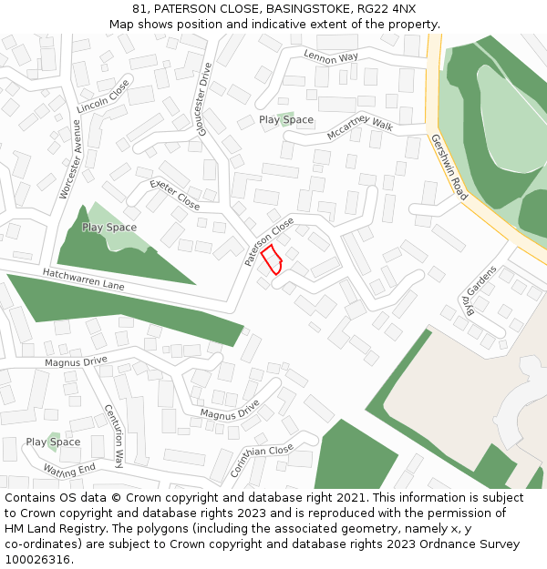81, PATERSON CLOSE, BASINGSTOKE, RG22 4NX: Location map and indicative extent of plot