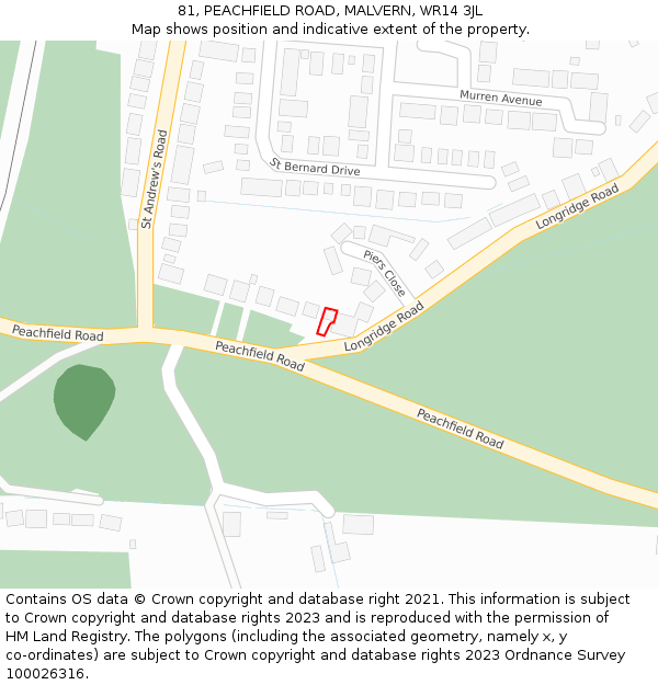 81, PEACHFIELD ROAD, MALVERN, WR14 3JL: Location map and indicative extent of plot