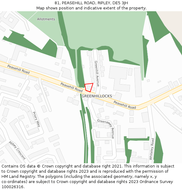81, PEASEHILL ROAD, RIPLEY, DE5 3JH: Location map and indicative extent of plot