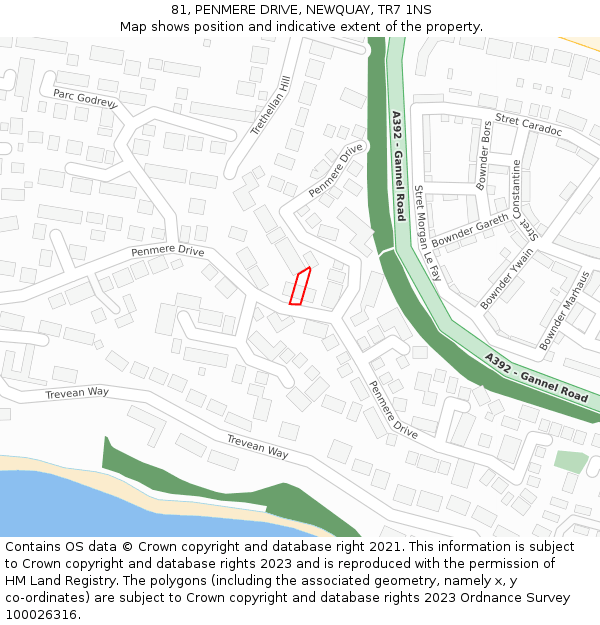 81, PENMERE DRIVE, NEWQUAY, TR7 1NS: Location map and indicative extent of plot