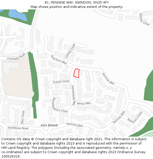81, PENNINE WAY, SWINDON, SN25 4FY: Location map and indicative extent of plot
