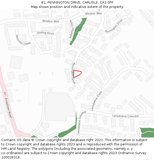 81, PENNINGTON DRIVE, CARLISLE, CA3 0PF: Location map and indicative extent of plot