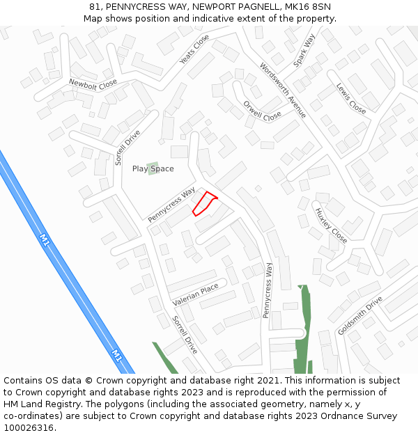 81, PENNYCRESS WAY, NEWPORT PAGNELL, MK16 8SN: Location map and indicative extent of plot