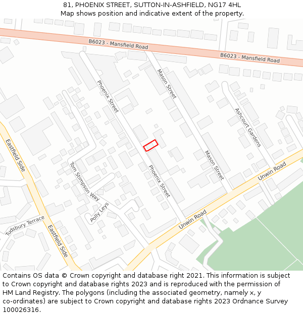 81, PHOENIX STREET, SUTTON-IN-ASHFIELD, NG17 4HL: Location map and indicative extent of plot