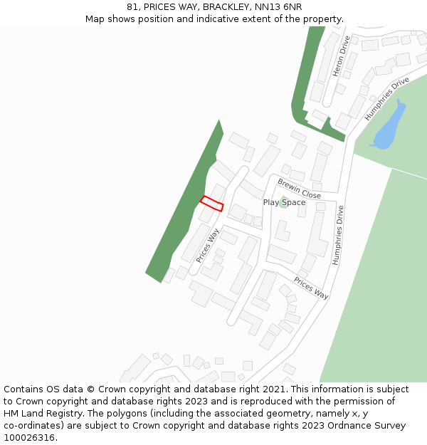 81, PRICES WAY, BRACKLEY, NN13 6NR: Location map and indicative extent of plot