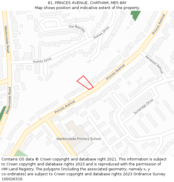 81, PRINCES AVENUE, CHATHAM, ME5 8AY: Location map and indicative extent of plot