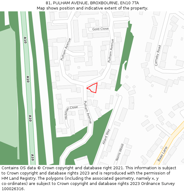 81, PULHAM AVENUE, BROXBOURNE, EN10 7TA: Location map and indicative extent of plot