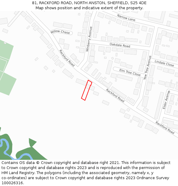 81, RACKFORD ROAD, NORTH ANSTON, SHEFFIELD, S25 4DE: Location map and indicative extent of plot