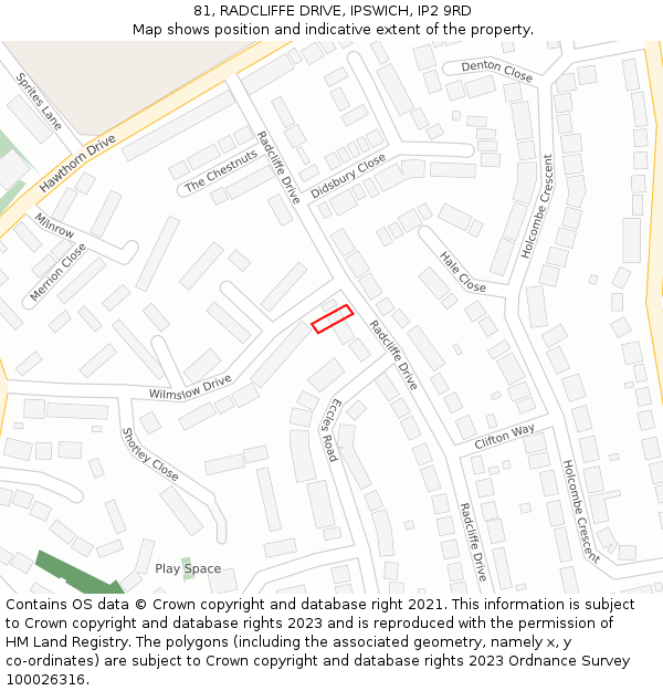 81, RADCLIFFE DRIVE, IPSWICH, IP2 9RD: Location map and indicative extent of plot